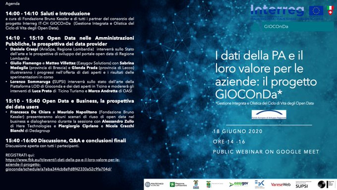 CrespiDaniele's tweet photo. PLEASE RT - Domani 18/06/2020 14-16 I dati della PA e il loro valore per le aziende: il progetto GIOCOnDa - Webinar su scenari di riuso #opendata REGISTRATI: https://t.co/p8lCJWHDmp
#progettogioconda #giocondaopendata #InterregITCH
#openinnovation #digitaltransformation https://t.co/rXzJM5YxIU
