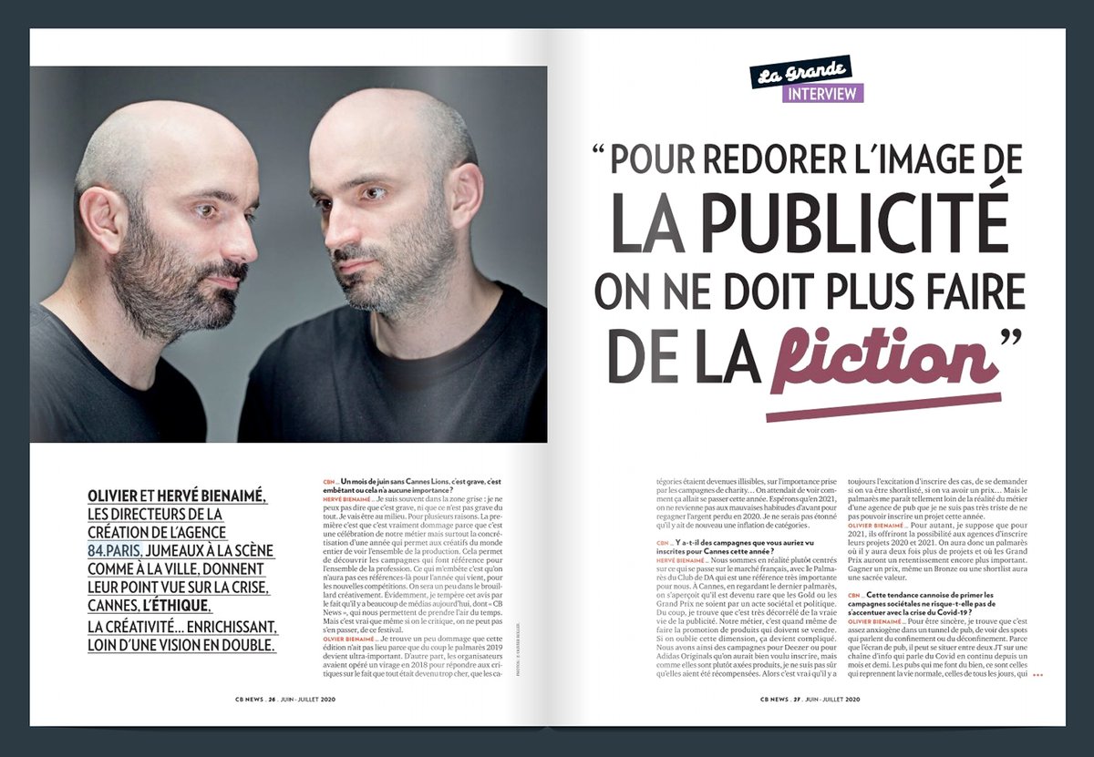 84Paris_live's tweet image. Hervé et Olivier, nos Co-Présidents et Directeurs de la Création donnent leur point de vue sur la crise, Cannes, l'éthique, la Création,... dans le dernier @CB_News 👇
bit.ly/3ebkVev
Merci @zabelton  !