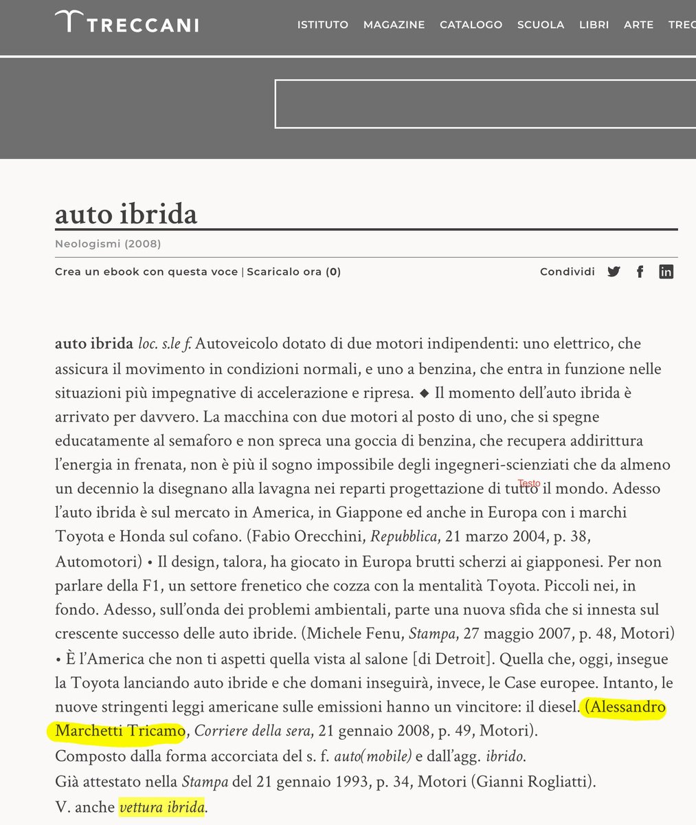 AMarchettiT's tweet photo. Finire sulla mitica Treccani è una bella soddisfazione. Grazie @Treccani #AutoIbrida #ibrido #Treccani https://t.co/b24lVa54j0