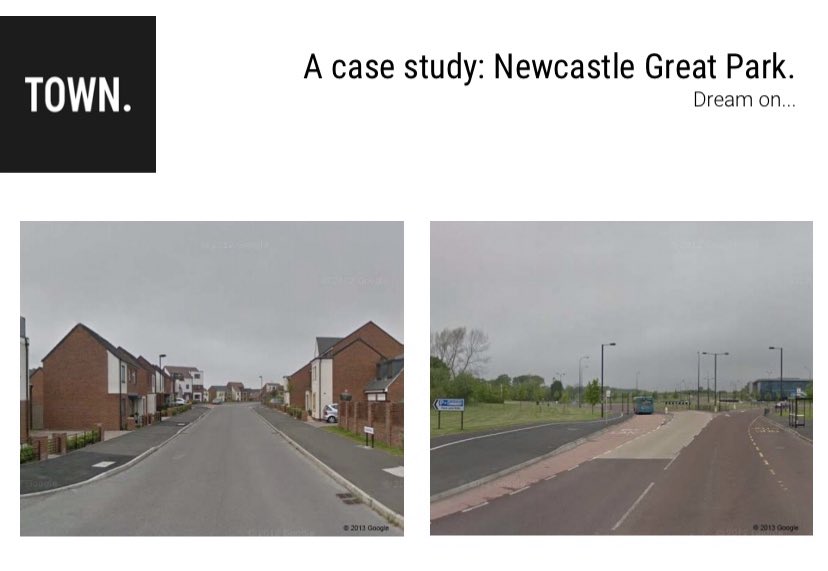 Fourth, our discretionary planning system couldn’t be better designed to be gamed by housebuilders to make things cheaper and worse if we tried. Here are two slides I use giving a practical example of how high-minded plans used to obtain planning give way to crap delivery (10/)