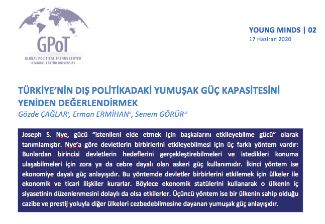 Young Minds | Gözde Çağlar (@caglargzde), Erman Ermihan (<a href="/erman1995/">Erman Ermihan</a>), Senem Görür (<a href="/senemgorur/">Senem Görür Yücel</a>)

📌 Türkiye'nin Dış Politikadaki Yumuşak Güç Kapasitesini Yeniden Değerlendirmek

Yazının tamamına ulaşmak için tıklayınız: gpotcenter.org/sites/default/…
