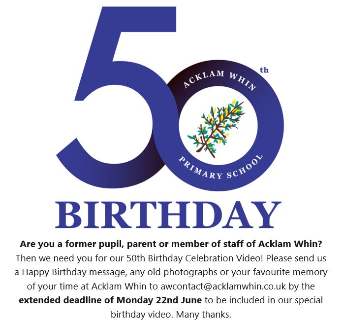 AcklamWhin's tweet photo. Are you a former pupil, parent or member of staff of Acklam Whin? Then we need you for our 50th Birthday Celebration Video! 💙 https://t.co/H1ifmm7qTz