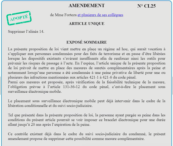 PaulaForteza's tweet photo. Amdts. @edsassnat sur mesures de sûreté en matière terroriste adoptées @AN_ComLois :

✅ suppression surveillance électronique mobile @LVichnievsky @GroupeMoDem
✅ réduction considérable de leur durée, 10/20 ➡️ 5/10 ans @Gauvain_Raphael 
✅ accompagnement social @YaelBRAUNPIVET https://t.co/dQxSlvYM6U