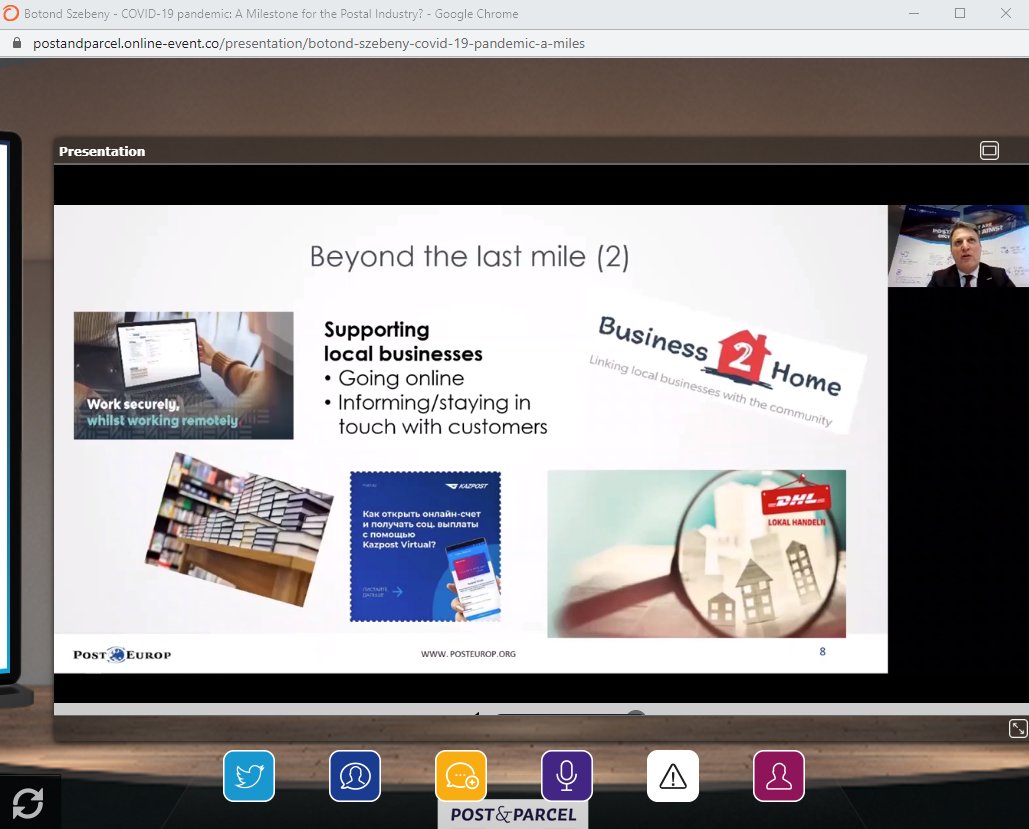 PostEurop's tweet image. Beyond the last mile, postal operators have and can continue to help #SMEs in the #digitaltransformation - @SzebenyB 
#postandparcellive