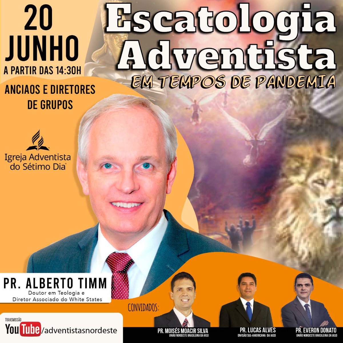 Vc é ancião de igreja ou diretor de grupo? Faça sua inscrição para o encontro de escatologia adventista através do link doity.com.br/anciaouneb
A transmissão será pelo YouTube adventistas Nordeste. Participe!