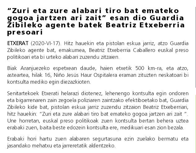 Mugu_stx's tweet photo. Eta hau? Euskal preso politiko bati eta bere alabari esandako honek ez al du inor asaldatzen? #iratigurasoekinetxean #etxera https://t.co/u4ZCqsPR7r