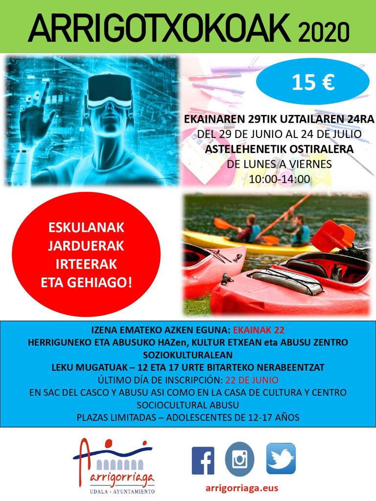 Udarako plan barik zabiltza? Arrigorriagako Gaztegunean, aurten ere, ekintza ezberdinak antolatu ditugu: ginkanak, ihes gelak, tailerrak, irteerak...

+ info: cutt.ly/funFxVQ

Udaletxeko webgunea: cutt.ly/kunFEX2

Eskaera orria: cutt.ly/gunFDPD