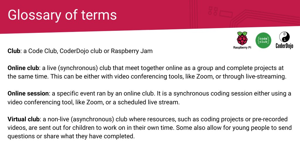 CodeClub's tweet image. Here&apos;s a quick glossary of terms we&apos;ll be using during today&apos;s Twitter chat. 

#ChatCode