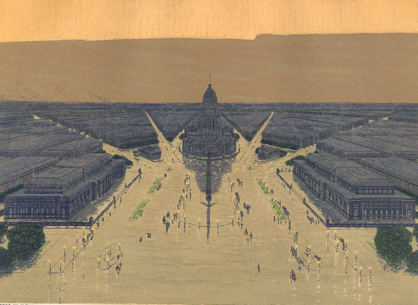 Civic Centre was a new expression in British architectural and political discourse in the C20. It emerged out of the City Beautiful Movement in the US. This is a perspective of Burnham's famous plan for Chicago.