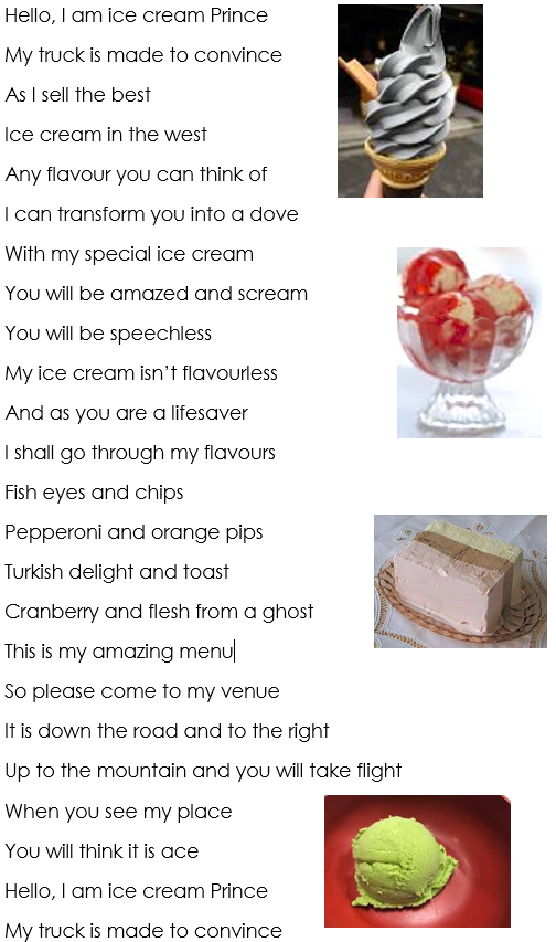 MytonEnglish's tweet photo. Today some of our Key Worker's children created weird and wonderful ice cream flavours based around the poem "Bleezer's Ice Cream". Well done to Jacob in yr7 for this fab poem! #poetry https://t.co/bGsEuS0q6k