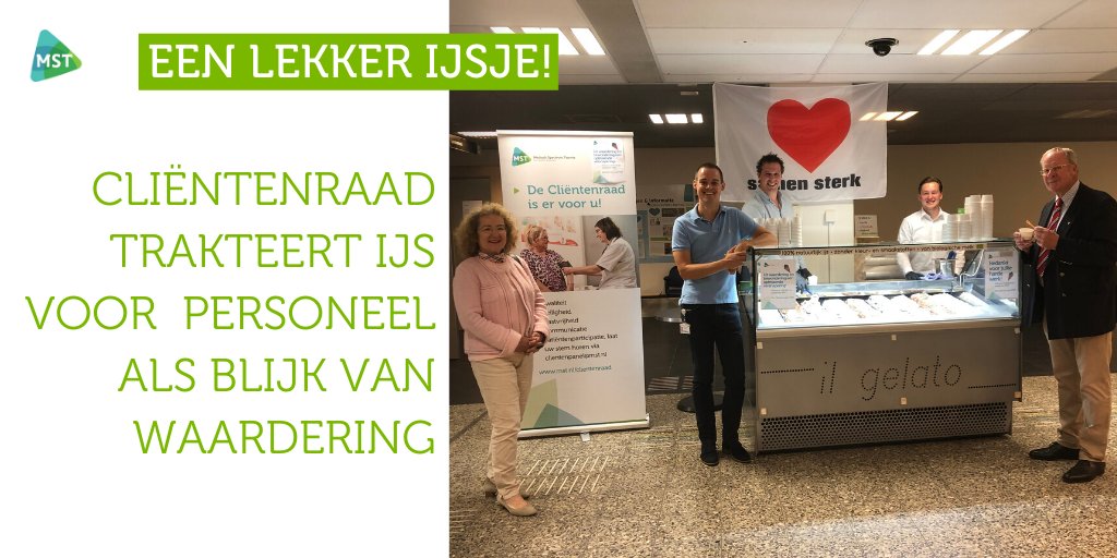 De <a href="/ClientenraadMST/">Cliëntenraad MST</a> verrast ons personeel vandaag met 'n koude traktatie bij de personeelsingang. 

Als blijk van waardering heeft de voorzitter van de Cliëntenraad vanochtend ook een brief vol dankbare woorden voorgedragen <a href="/sophiaderooij/">sophia de rooij</a>. 

Lees hem hier: mst.nl/p/een-woord-va…