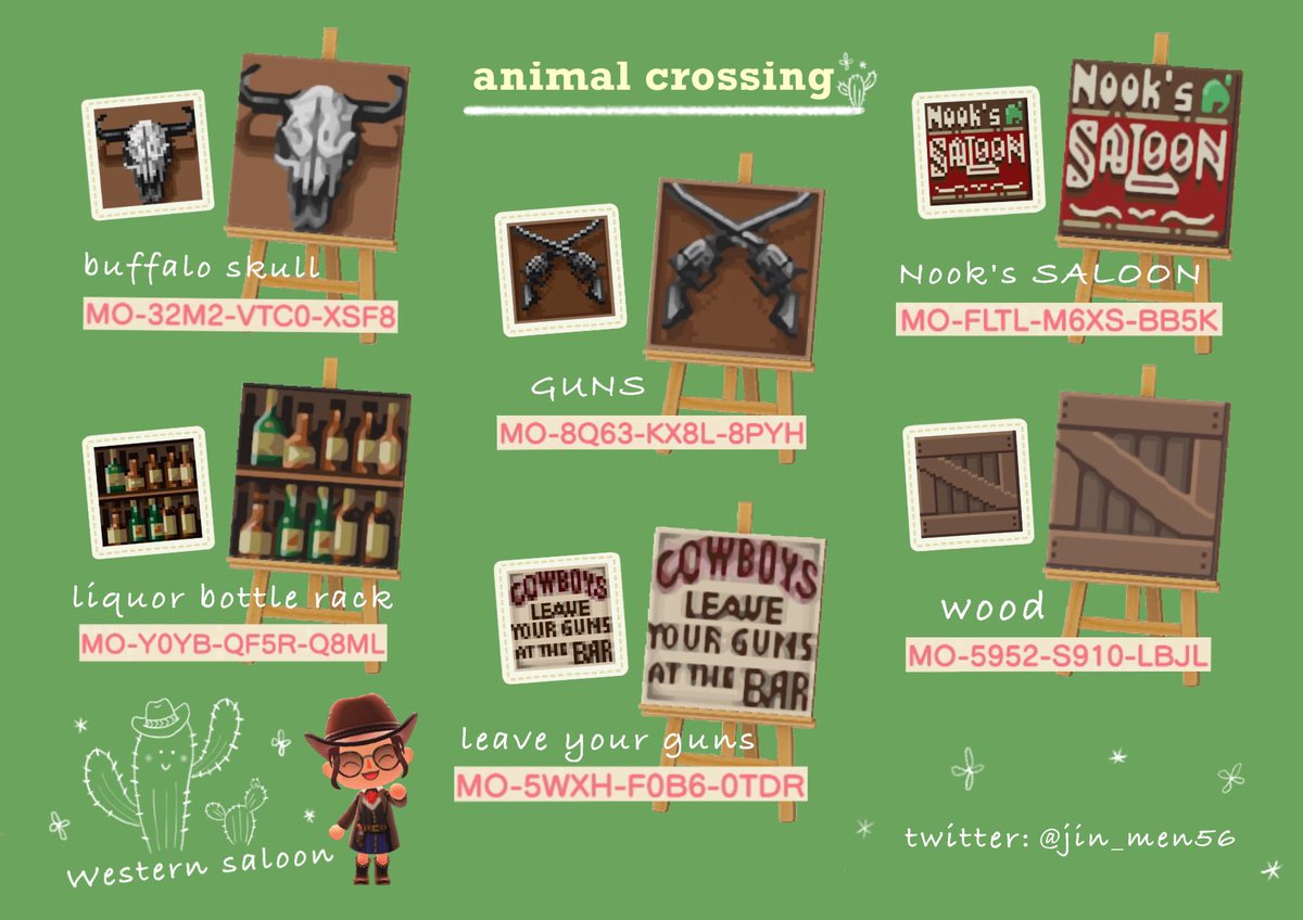 jin_men56's tweet photo. animal crossing
WESTERN SALOON CODES
西部劇の酒場のマイデザインまとめ

 #AnimalCrossingDesign #マイデザイン #mydesign #ACNH #どうぶつの森 #western #saloon #cowboy https://t.co/Zq7vpoqCPq