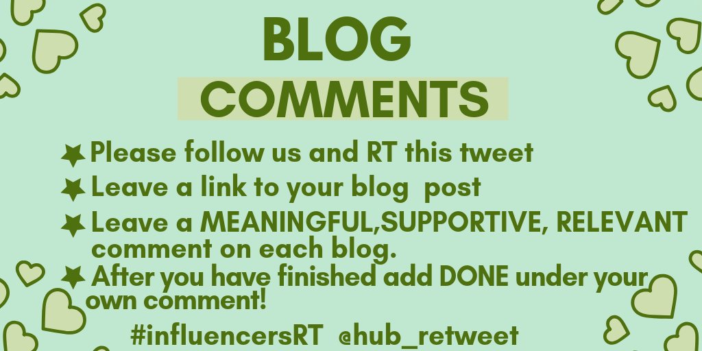 Influencers Retweet Hub (@hub_retweet) on Twitter photo π Blog Comment Thread π
Let's help each other with comments π
βοΈ FOLLOW <a href="/hub_retweet/">Influencers Retweet Hub</a> for daily threads
βοΈ RETWEET this tweet
βοΈ ADD a blog post you'd like comments on
βοΈ COMMENT on all the links below
#bloggerswanted #writingcommunity #blogging #connect π Blog Comment Thread π
Let's help each other with comments π
βοΈ FOLLOW <a href="/hub_retweet/">Influencers Retweet Hub</a> for daily threads
βοΈ RETWEET this tweet
βοΈ ADD a blog post you'd like comments on
βοΈ COMMENT on all the links below
#bloggerswanted #writingcommunity #blogging #connect
