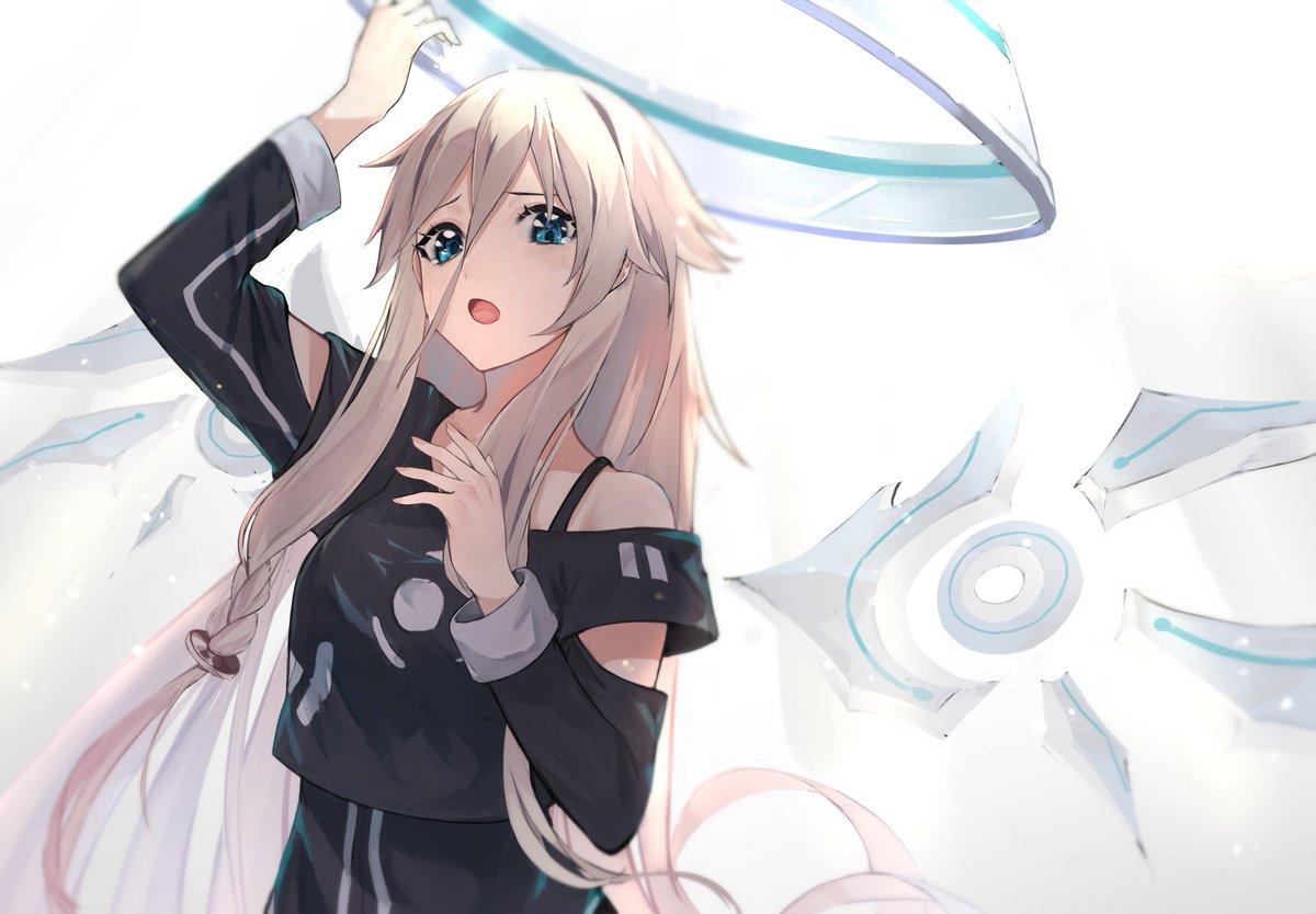 ia (vocaloid) 1girl long hair solo blue eyes open mouth very long hair black shirt  illustration images
