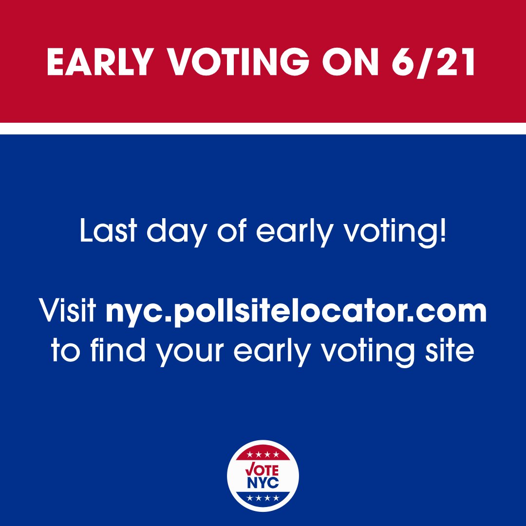 BOENYC's tweet photo. Early voting ends today. If you want to vote early, get to the polls before 4pm. Visit https://t.co/mvc1ZR8Nz3 to find your poll site and view hours. https://t.co/m811SKXtQe