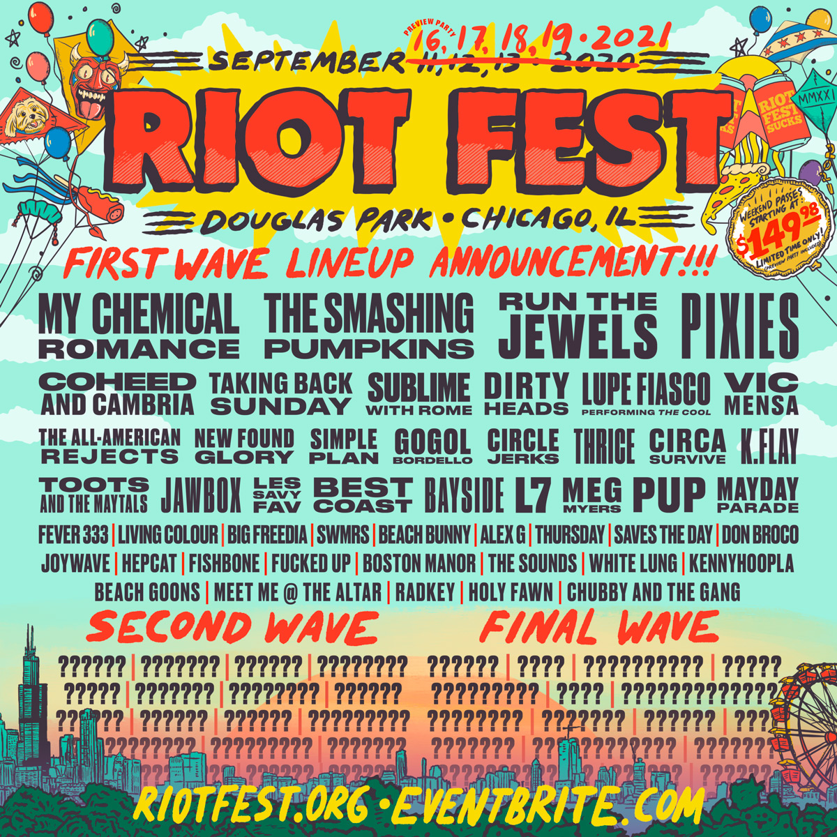 CONTEST TIME: Riot Fest is moving... to September 17-19, 2021. First wave lineup is here. RT for your chance to win a pair of Riot Fest 2021 VIP Tickets. We’ll pick a winner on June 26th. Tickets are on sale now: ow.ly/J9Eq30qQCt4