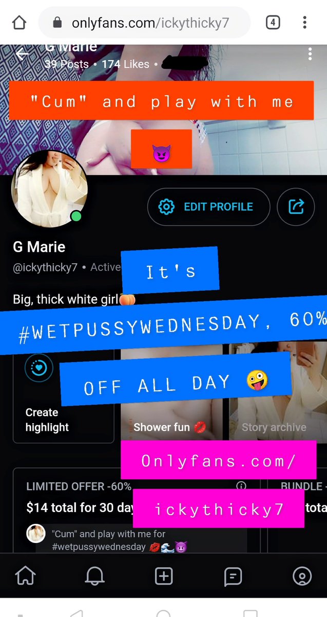 Goodmorning!! Its #wetpussywednesday, so today im having a 60% off sale, and 1 free month for every month you subscribe 🤪 TODAYY ONLY. "Cum" and play with me baby 😈🥵 onlyfans.com/ickythicky7 #bbw #onlyfansgirl #sellingcontent