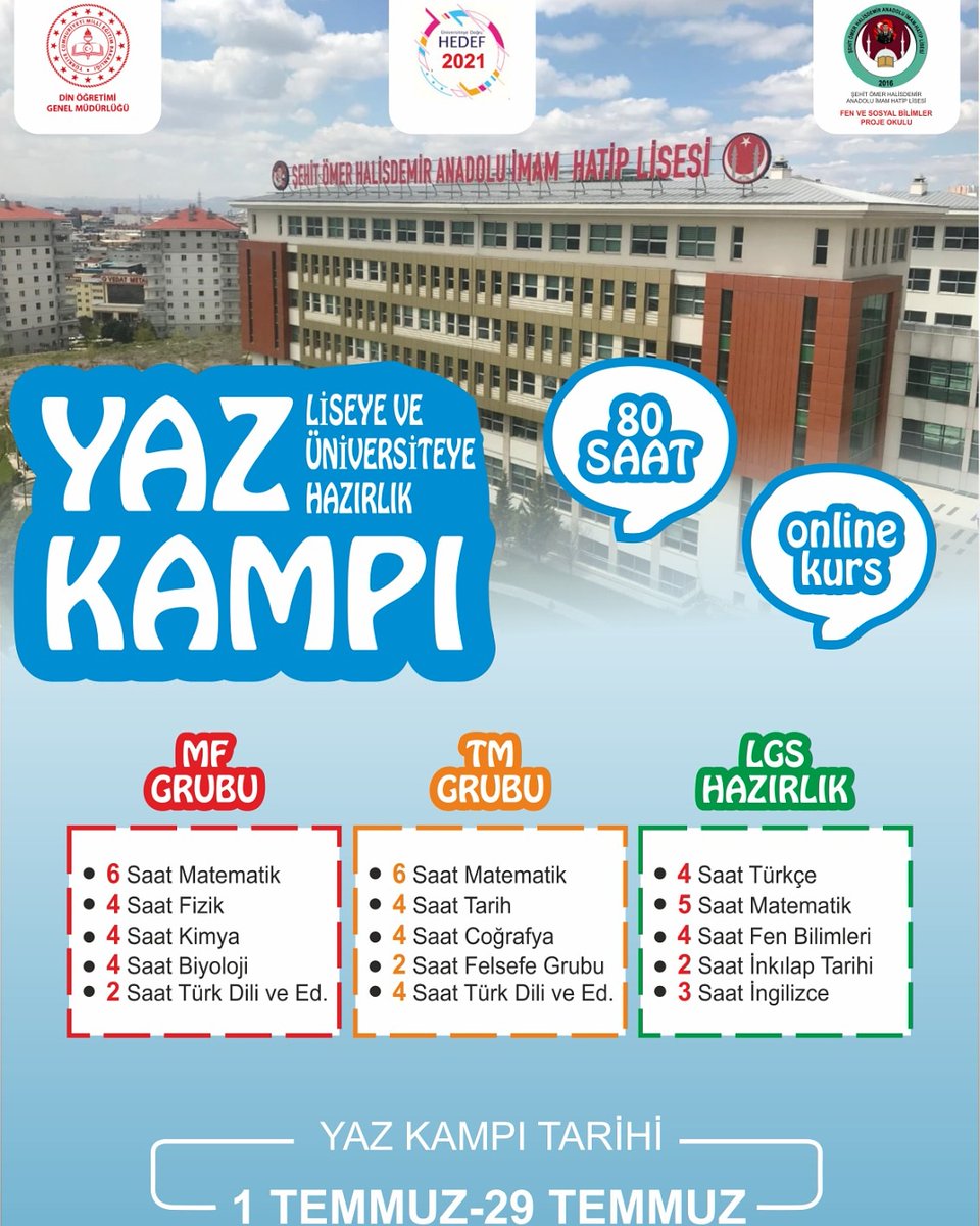 Yaz döneminde LGS ve YKS çalışma kampı...
