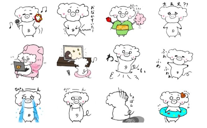 18LINE3's tweet photo. はじめまして。
18歳どまりの夢の国の住人です👗
初クリエイターとしてスタンプを発売しました😳tonmaruです🐷

「白ぶた」　です。
「ふわトン」　です。

ネーミングセンスを気にしないでね。。。

どうぞよろしく。。。 https://t.co/zcfz2U9vRM