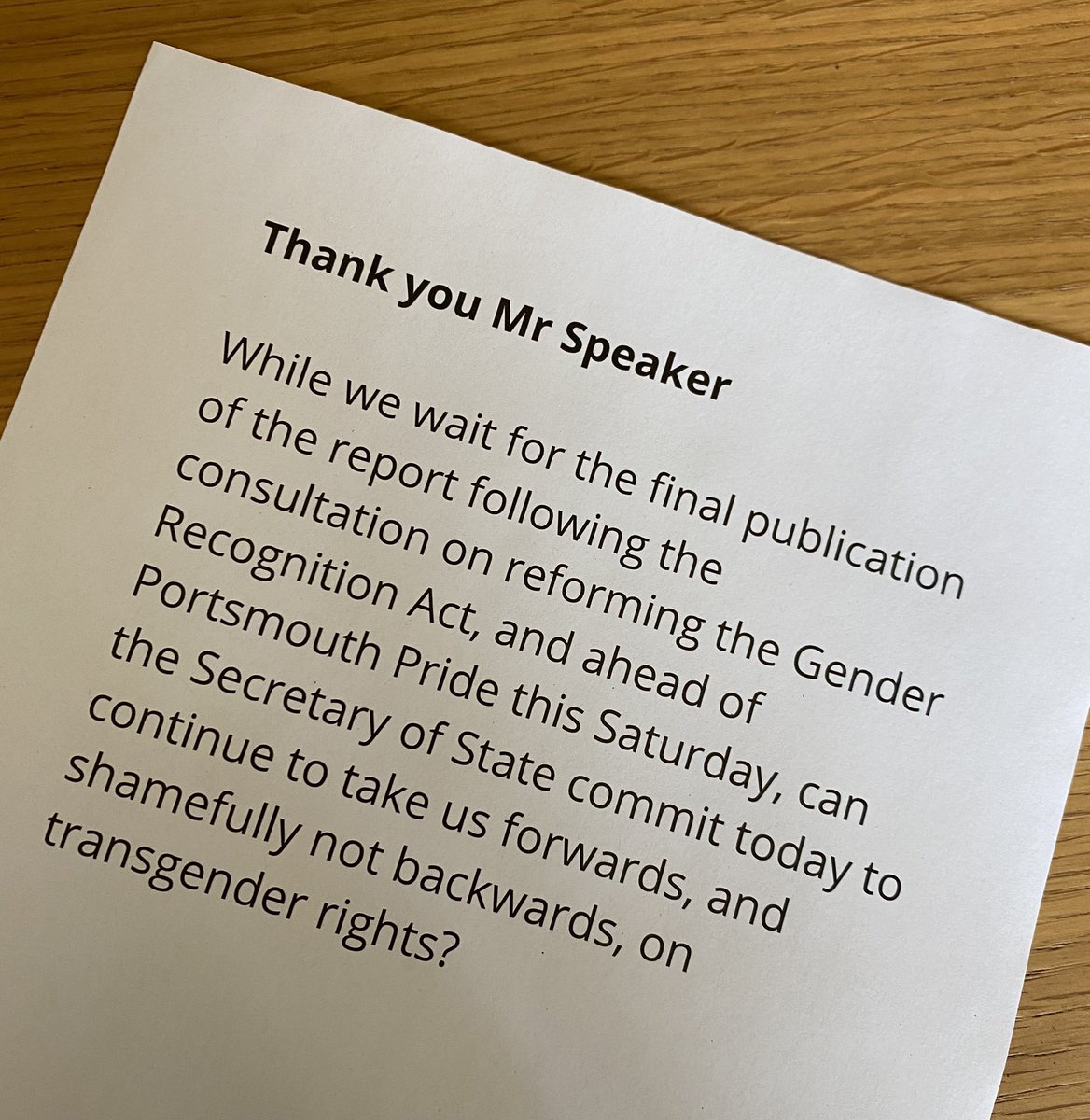 Was picked to ask a question to <a href="/trussliz/">Liz Truss</a> today but sadly the session overan. We can’t allow the Tories to go back on their word and no longer reform the Gender Recognition Act👇🏻