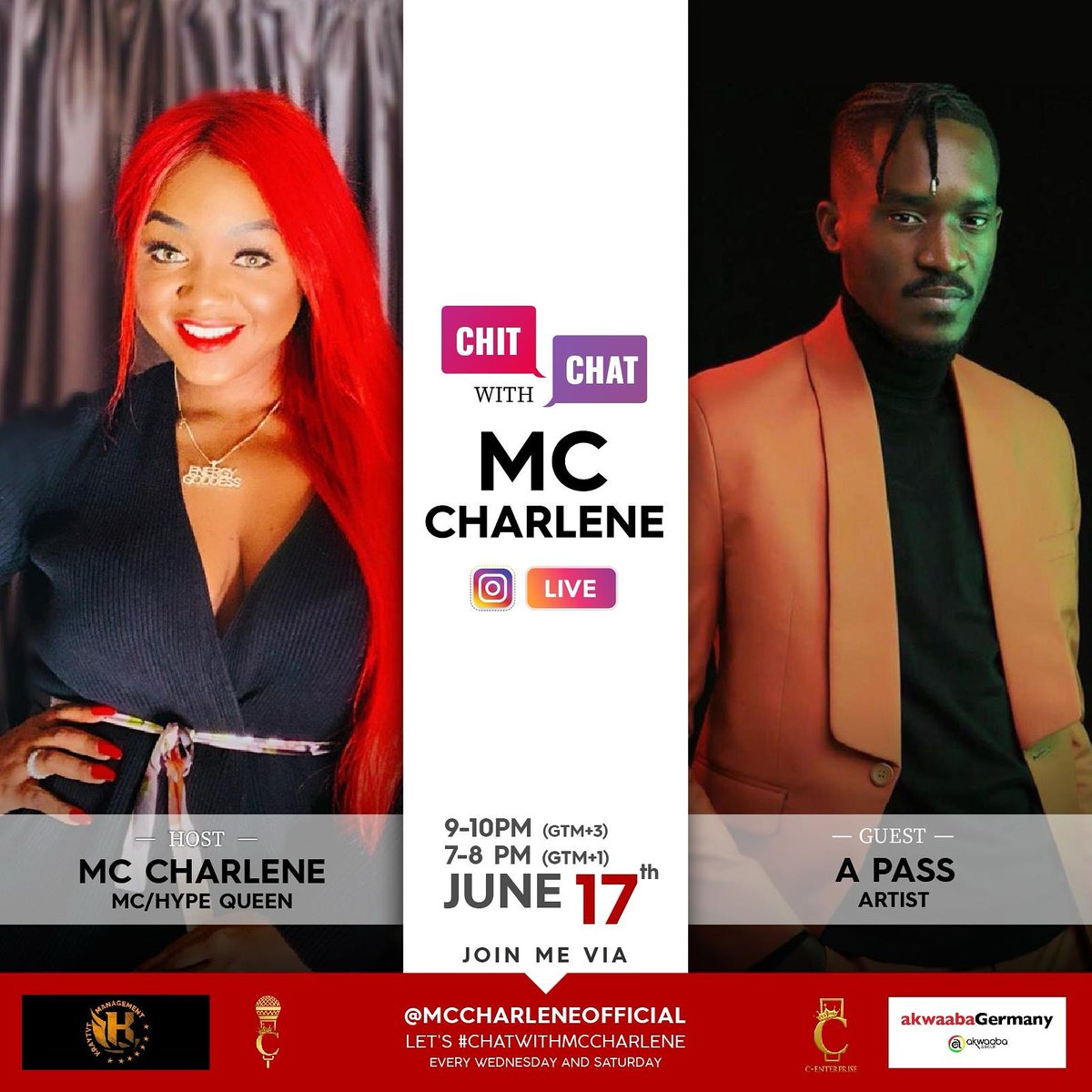 Chicala4's tweet photo. Are you ready for tonight's edition of Chit-chat hosted by your favorite  mc queen @MCCharlenee ? She is bringing to us one of  Ugandan talented artistes by name @iamapass .make sure you don't miss. @bkclaud @ESheriff237 https://t.co/XHk7HFwxDf