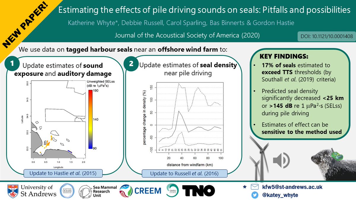 Our NEW PAPER on #seals and #piledriving sounds is out today! 🎉🌊🔊🦭

Check out the key methods & findings below. 👇

Full paper available here: 📖asa.scitation.org/doi/10.1121/10…

#marinerenewables #renewableenergy #pinnipeds #oceannoise #underwaternoise #offshorewind #marinemammals