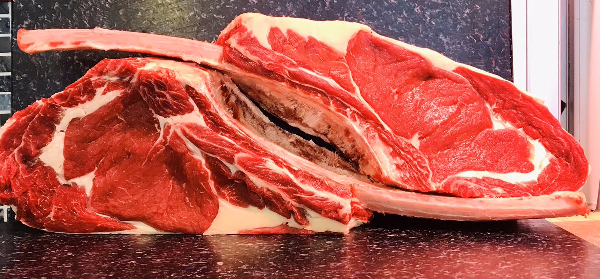 Gorgeous Irish Angus tomahawk steaks dry aged 30 days. 
Beef from Clem Tully’s farm Co.Longford. 
Book now for Father’s Day. 
#knowyourbutcher #irishbeef #irishfoid #bbqbutcher #angus #dryagebeef