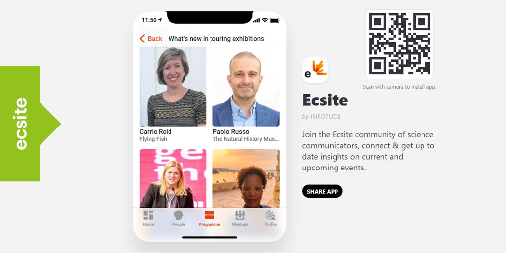 Ecsite's tweet photo. And finally, at 16:30, "What's new in touring #exhibitions", a fast-paced session presenting 18 exhibitions from all over Europe and beyond - get a great overview and make new contacts! Make sure to sign up to our app so you're all set on Friday 👉https://t.co/ozHF4psFMI https://t.co/FwgyHDdhtg