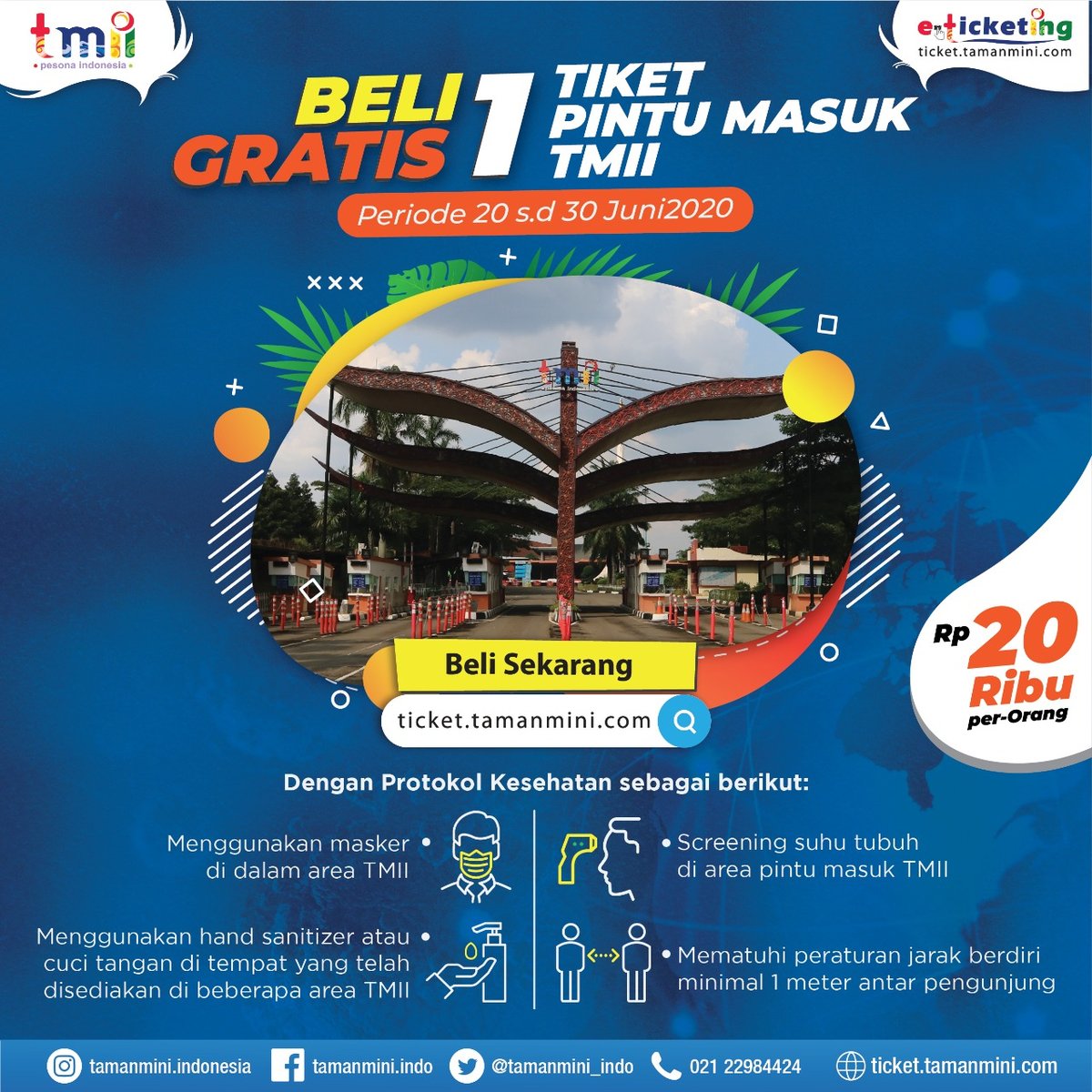 tamanmini_indo's tweet photo. Kamu pasti bosen banget kan PSBB #dirumahaja beberapa bulan ini ??? Liburan santai tapi tetap sehat ke TMII yukkk !!! Gak perlu khawatir, segala protokol kesehatan dalam rangka mencegah penyebaran COVID-19 tetap diberlakukan kok di TMII. https://t.co/KzyUv5aeH5