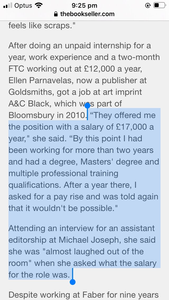 The testimonies about pay in this (UK-based) piece are so depressingly familiar. 

But it’s been good to see so much solid reporting on pay transparency from <a href="/thebookseller/">The Bookseller</a> lately