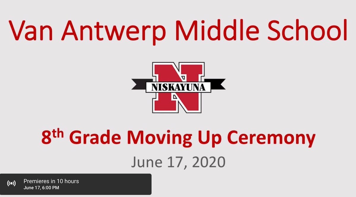 Van Antwerp 8th Grade Moving Up 2020 - Premiering on June 17 at 6 p.m.!
 
Congratulations to our 8th grade students!  Best wishes for high school and beyond!
 
You can tune in right here: youtu.be/x6R8HHzCMF4