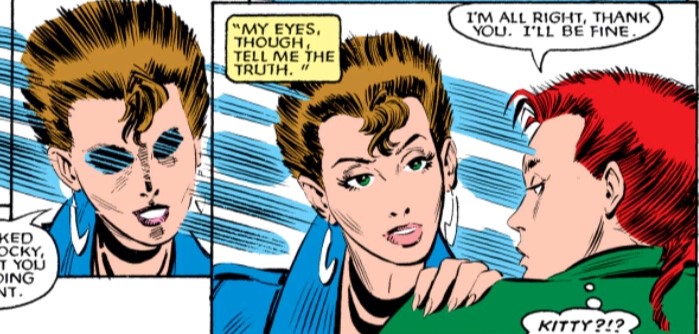 Even Kitty Pryde goes through a gender-deviant period in the early 80s, with a shorter hair-cut and ninja aesthetic (earned in the Kitty Pryde and Wolverine Mini), before reverting after the Mutant Massacre. 4/7