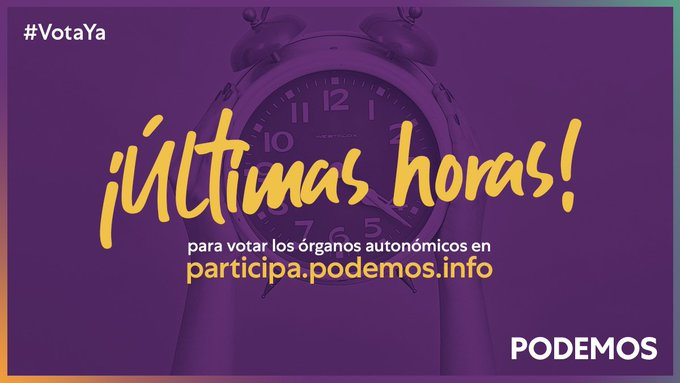R0cser's tweet photo. Entra en https://t.co/FjhtObO46f y #VotaYa antes de las 16:00 horas. Vamos a #EcharRaices con @unpodandcontigo porque junt@s #SiSePuede 💜 https://t.co/5BEJcGYtXV