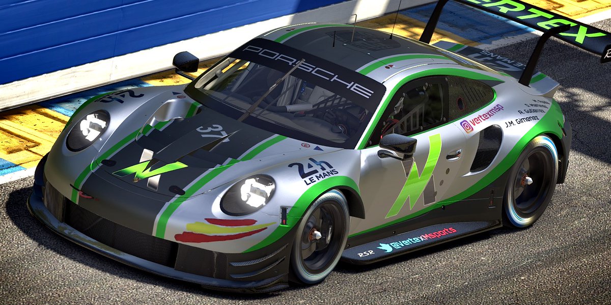 Aquí mostramos el Porsche RSR GTE que nos representará en unos días en las 24H Le Mans en <a href="/iRacing_es/">iRacing.es</a> con <a href="/Jose_M_Gimenez/">Jose Maria</a> <a href="/TonyGutierrezz/">Tony Gutierrez</a> <a href="/dani_martinex/">Dani Martínex</a> y <a href="/Ayala_XXIII/">Ayala</a> al volante. Suerte chicos y a disfrutar de ese cochazo!!!