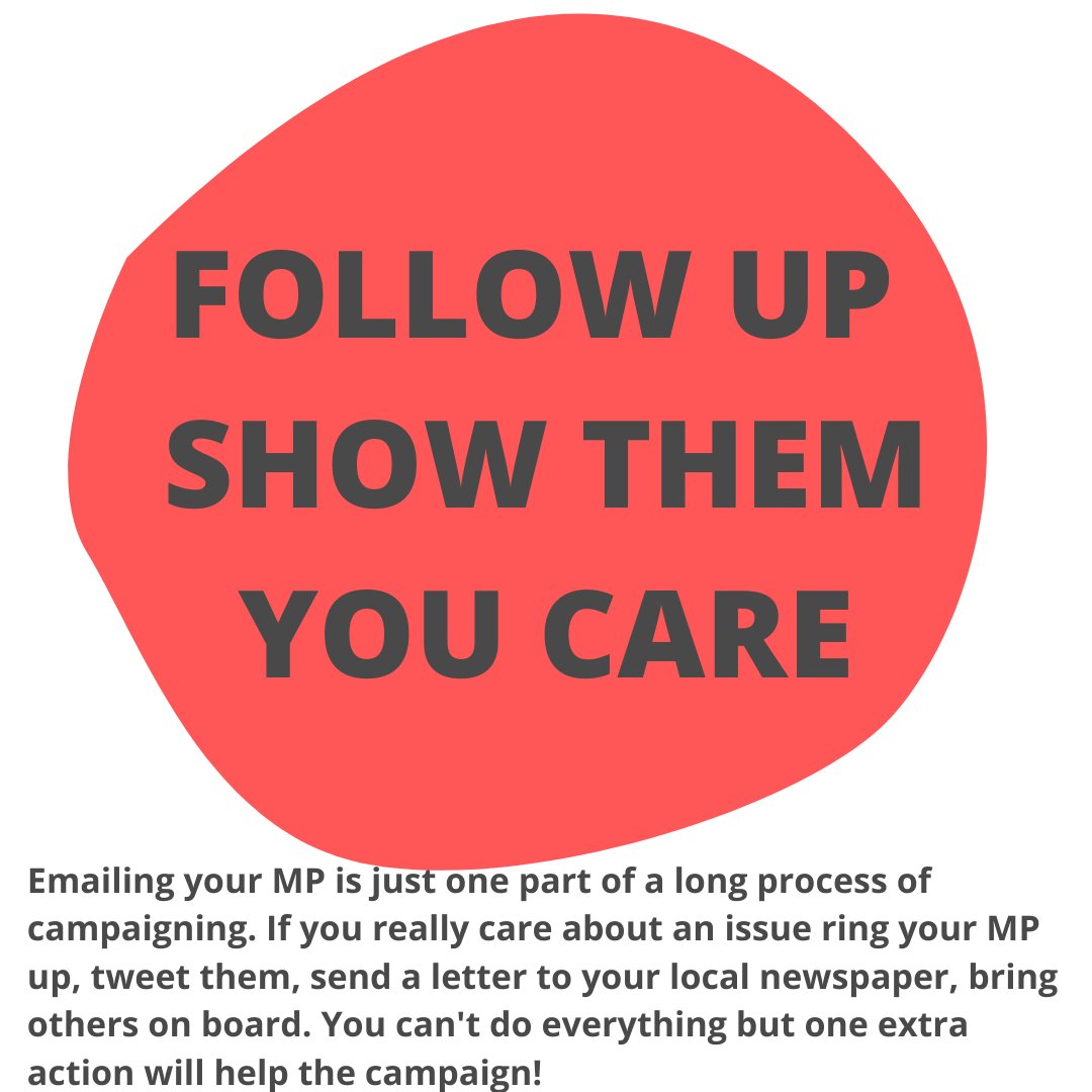 Don't let the email be the only action you take on your campaign. Follow up with your MP, ask them questions, contact local media. An email action is part of a wider campaign
