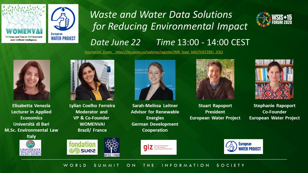 European Water Project will make a presentation about its combat against single-use plastic at the WSIS (World Summit of Information Society) next Monday, June 22nd, at 1 PM Paris time. 

Please register in advance  :

itu.zoom.us/webinar/regist…

#plastic #environment #water #wsis