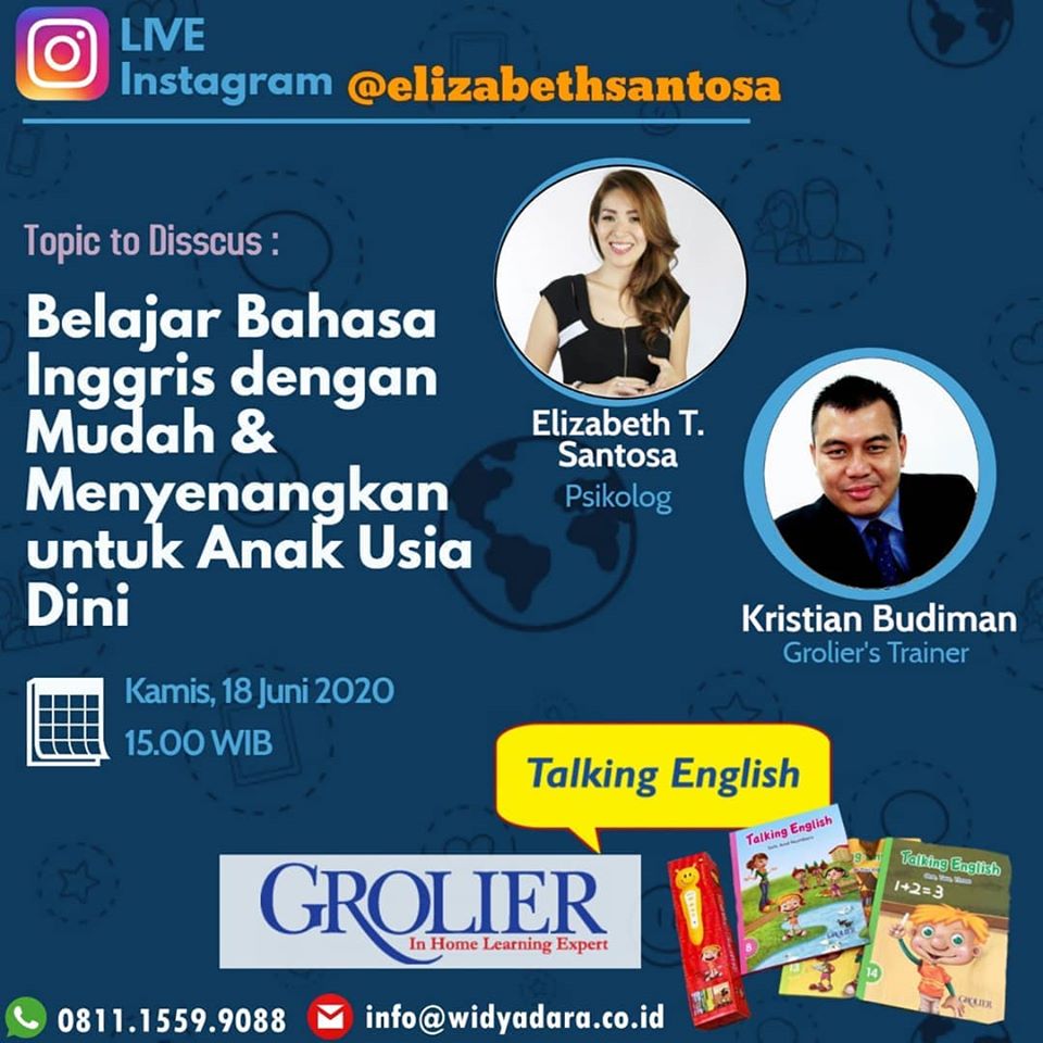 Grolierind_offc's tweet photo. NGOBROL BARENG di Instagram Live @elizabethsantosa
Grolier Mengadakan Class Online Dengan Tema " Belajar Bahasa Inggris dengan Mudah dan Menyenangkan Untuk Anak Usia Dini'
Yuk yah Bunda dengarkan ulasan serta tips dari Elizabeth T Santosa (Psikolog)
Kamis, 18 Juni 2020
15.00 WIB https://t.co/ZS9YiKQBMZ