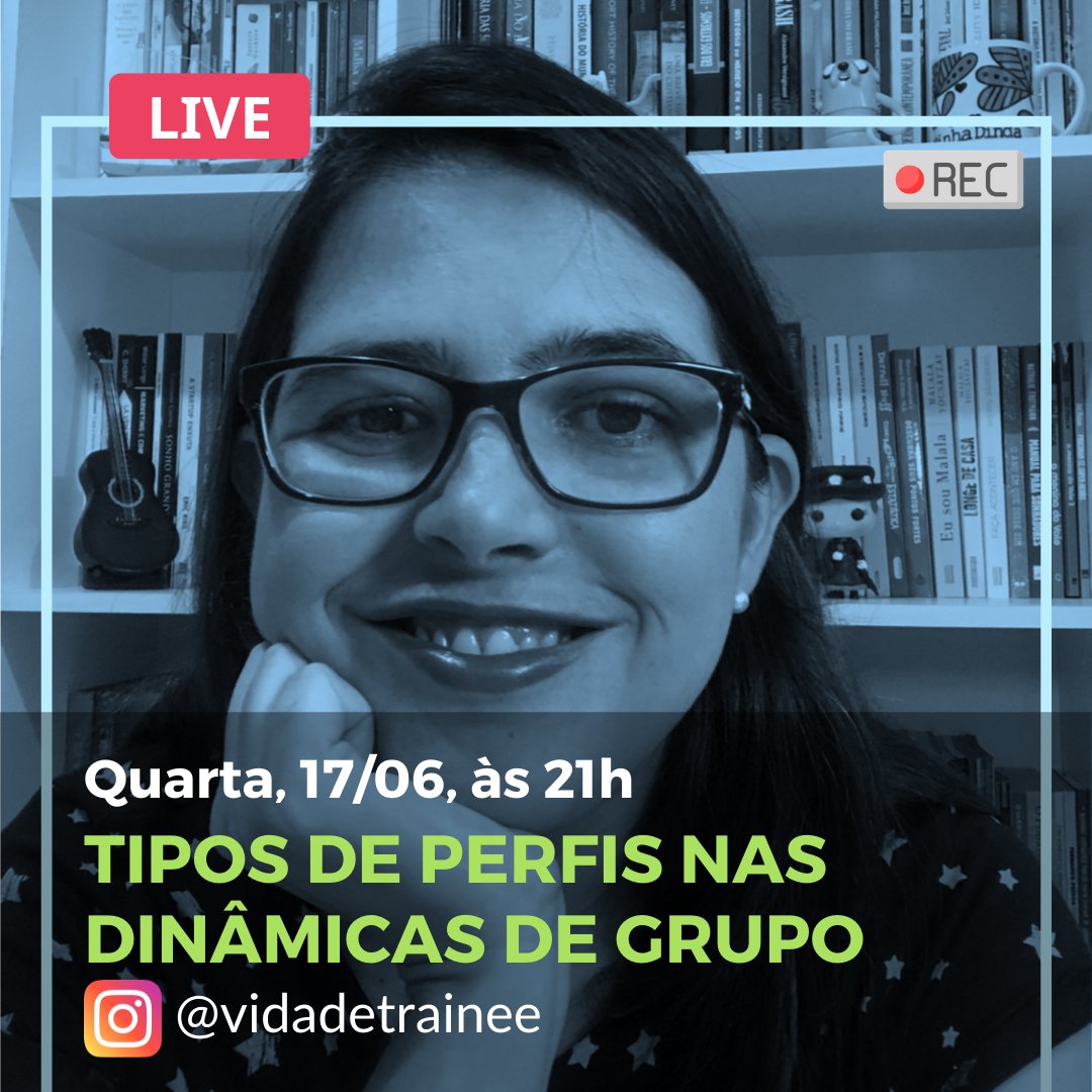 Quarta é dia de LIVE no Vida de Trainee com <a href="/reinaux/">Cintia Reinaux</a>! 😍  Hoje irei falar sobre os tipos de perfis em dinâmicas de grupo e em equipes de modo geral. Às 21h, no perfil do VT no Instagram #vidadetrainee #livesdovt #perfisdisc #perfiscomportamentais #dinamicasdegrupo
