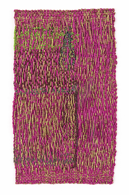 As well as big, colourful, artworks, Hicks also continues to make what she calls Minimes. To create these, Hicks uses a loom that she has had for 50+ years.