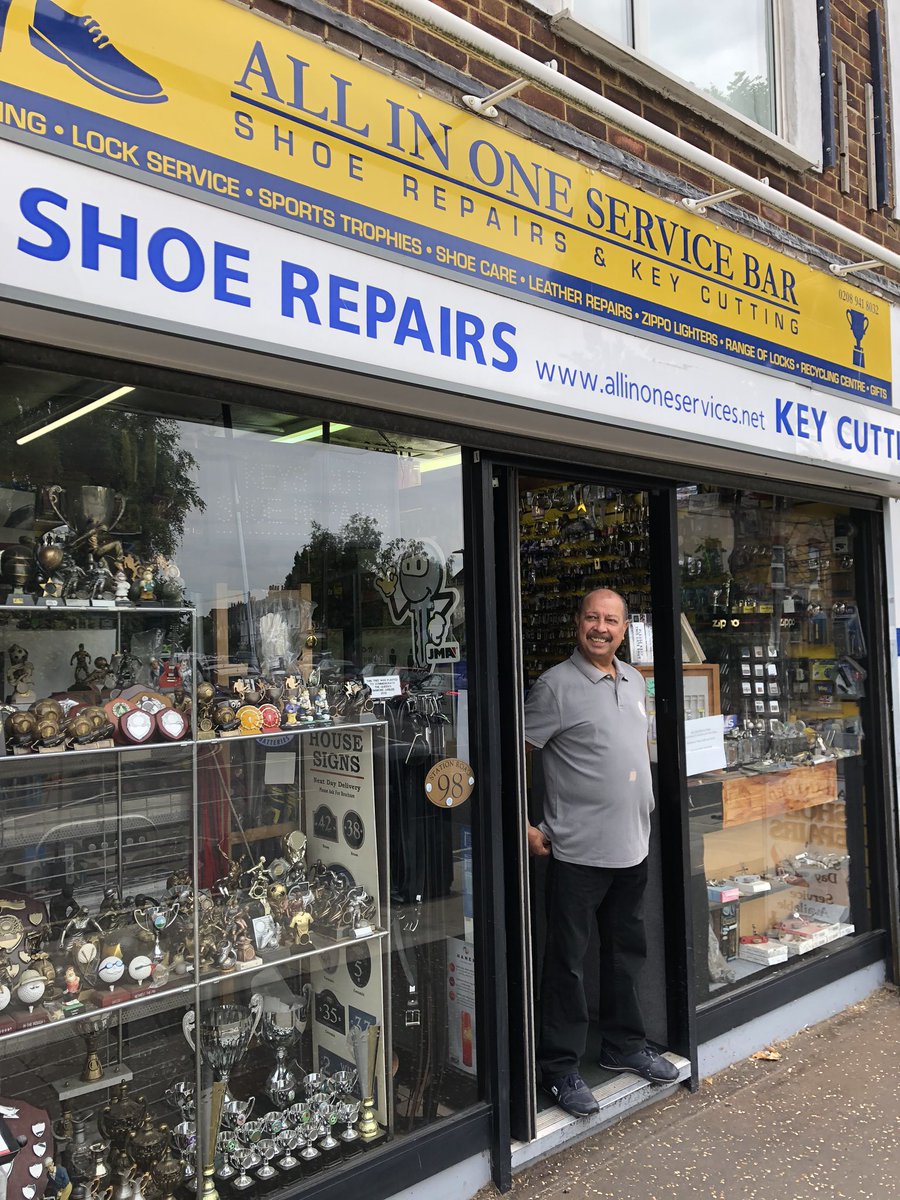 squiffyshampton's tweet photo. Guess who's back, back again Slim Terry is back, tell a friend. Hampton Village is definitely brighter as Slim Terry (no covid 5lbs for him) is back in business. So much more than shoe π π₯Ώ π repairs and Keys π cut at The All in One Service Bar Station Road Hampton #goseeterry https://t.co/t8cQb2xIVF