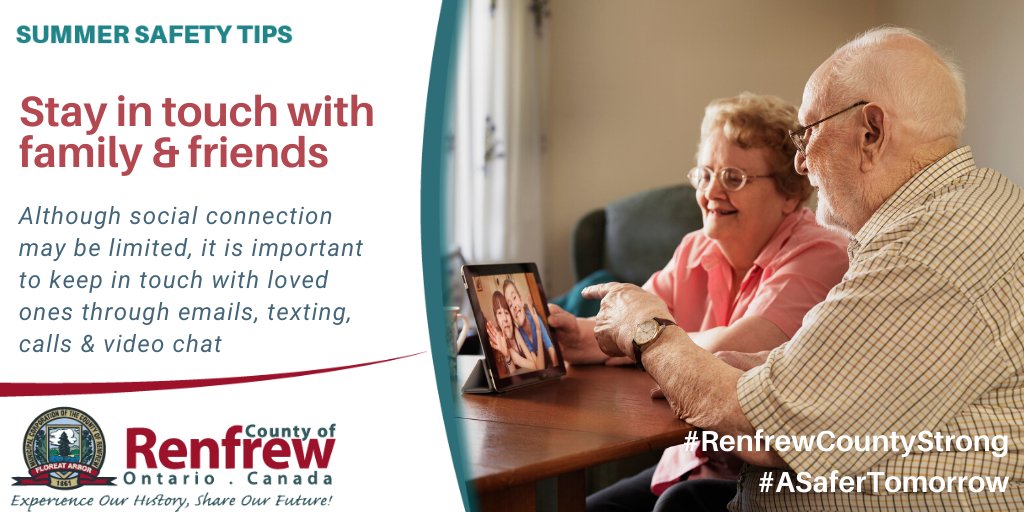 RenfrewCounty's tweet photo. ➡️ Continue to communicate with loved ones in a safe way such as video chat, email or texting to stay connected with each other 📱💻📞

#RenfrewCountyStrong #ASaferTomorrow https://t.co/CRTWoTgtjl