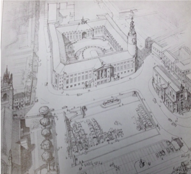 The development of the civic centre of Norwich owed much to Robert Atkinson, who had been Director of Education at  @AASchool. He produced this 'masterplan' for the site: