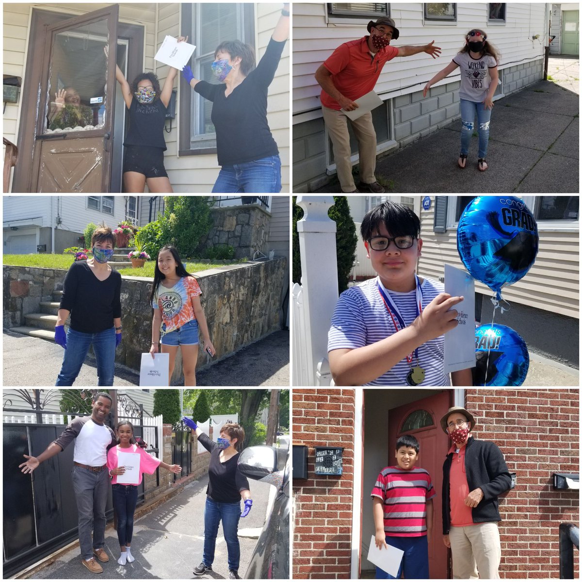 Teachers surprising fifth graders at their homes to distribute certificates and medals! Lots of love and  air hugs!
