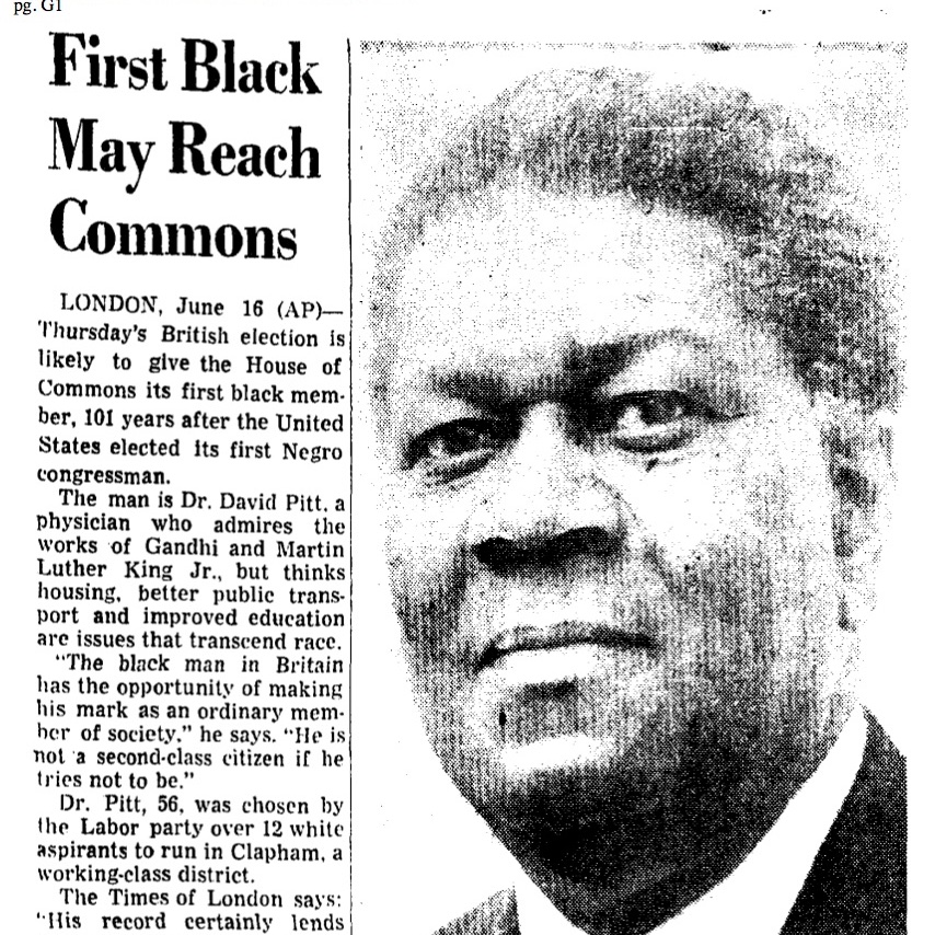 The National Front stood candidates in the campaign under the slogan of ‘Make Britain Great Again’ But there was hope that Britain was about to elect its first black MP after Dr David Pitt was selected to fight Clapham for Labour (read more on this via  @TheCriticMag later)