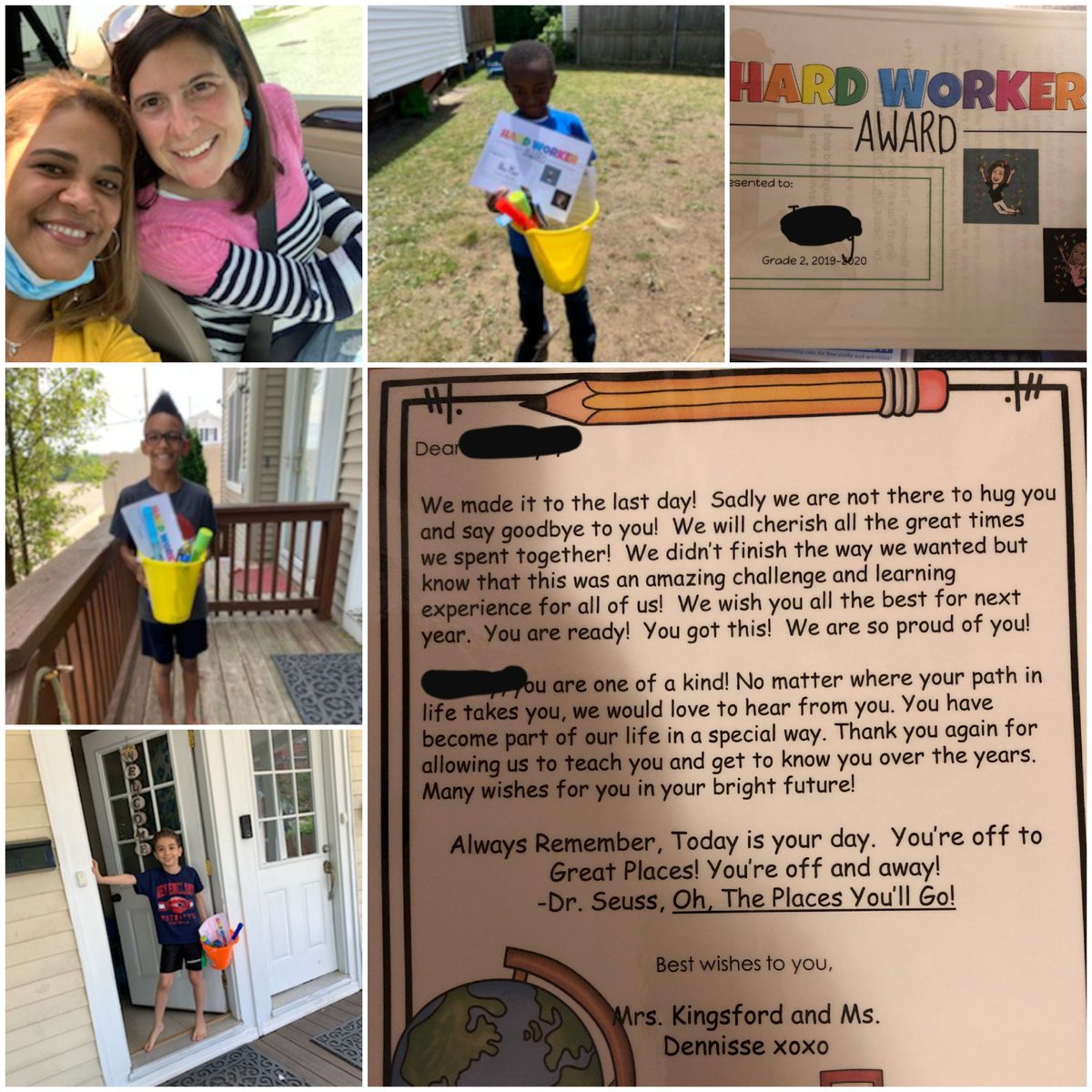 Mrs. Kingsford and Ms. Dennisse on the road to visit all of their students with personal letters, awards and buckets of summer reading and fun!