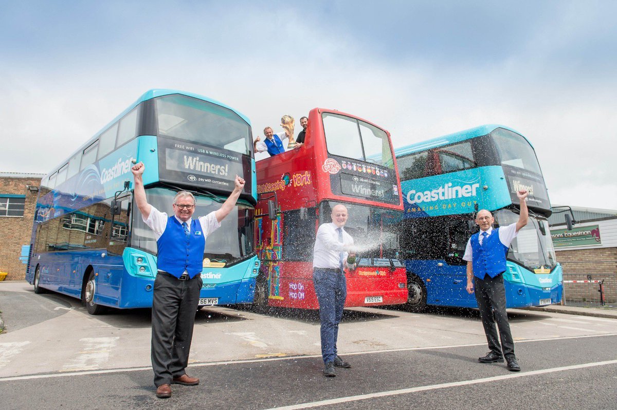 yorkbus's tweet photo. 🍾🎉 We’ve been popping the champagne again here in Malton 🥳

As well as proudly holding the crown of Britain’s Most Scenic Bus Route, #Coastliner to #Whitby is also the winner of the World Cup of English Bus Routes! 

🎉Thanks to all our lovely customers 🎉 https://t.co/RuxoEwovvc