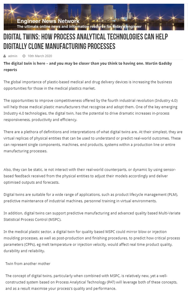 OptimalLtd_Auto's tweet image. Optimal as featured in the industry press. The digital twin is here to enhance product quality. Thanks for the coverage.
Find out more at optimal-ltd.co.uk 
#ProcessAnalyticalTechnology #PAT #synTQ #pharmaceutical #digitaltwin