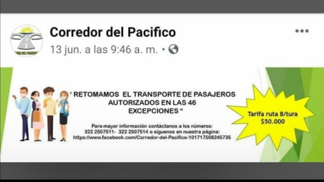 MiTerminal's tweet photo. Precio establecido por la empresa el corredor del Pacifico, establecido por la calamidad de Salud, siguiendo las Vía Buenaventura - Cali, aún a la espera de fecha para inicio de operaciones. #QuedateEnCasa https://t.co/pywsYDhvzk