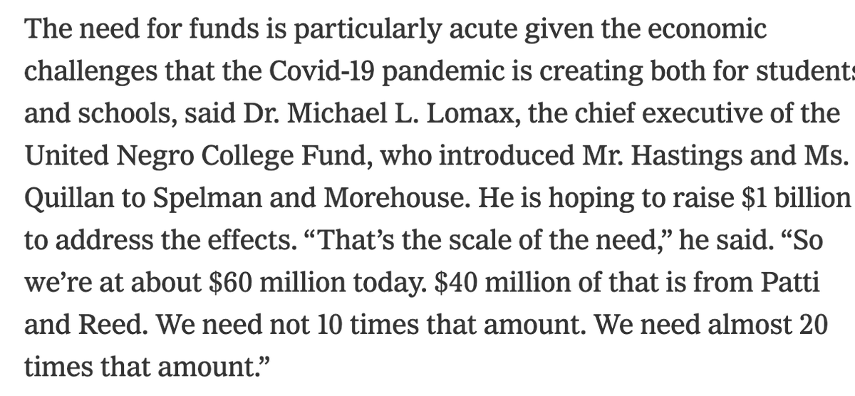 I told y'all UNCF's CEO was a HBCU alum, what school do you think he went to? You guessed it, Morehouse '68. His wife, Spelman. So when these folks are looking to donate money, what schools do you think is always going to atleast have their head in contention? Imma drop this here