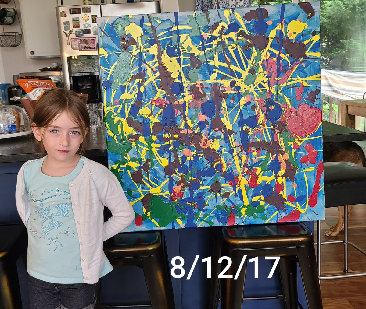 This was the first one we did back in 2017 when she was 3. We started off with abstract expressionist styles, because frankly it's easy to let a 3 year old splatter paint and still have it look cool.